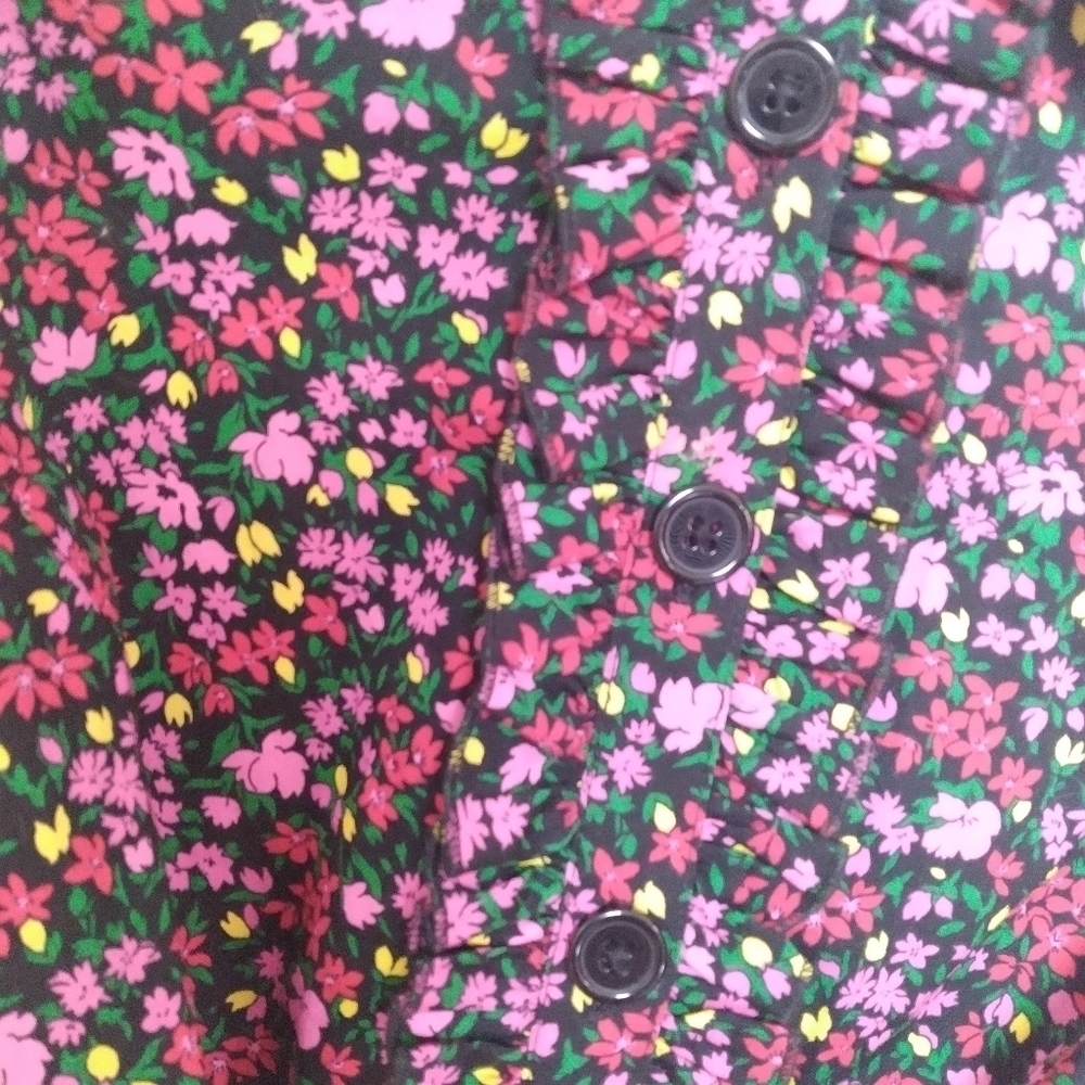 LOFT Black and Pink Floral Cotton Midi Shirt Dress Size 6 Petite - Picture 8 of 12